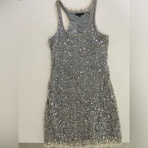 Body Language Paris Cocktail  Bodycon Sequin Sparkle Allover Silver Dress Size M